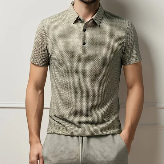 Nueva camisa POLO de Color sólido con flores de hueso de manga corta informal de negocios para hombre, Top versátil cómodo y transpirable a la moda para verano