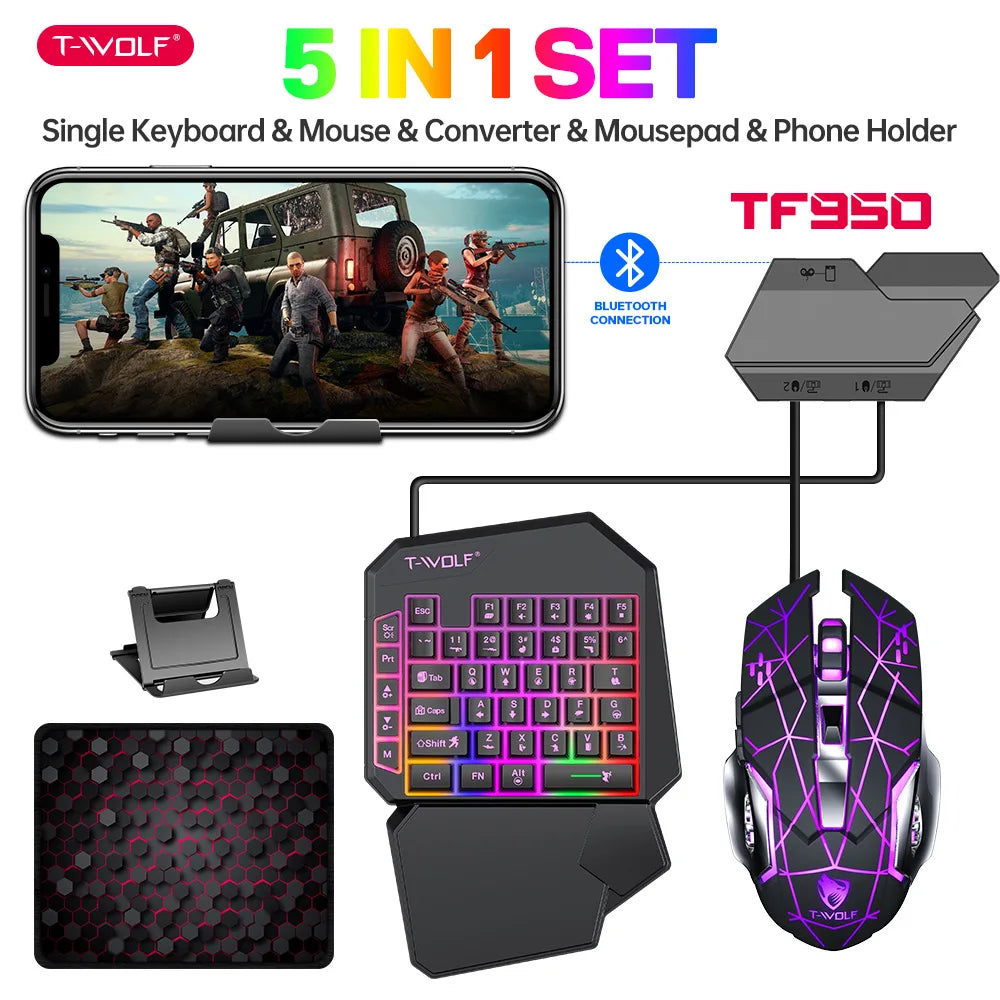 Kit Mobilador Gamer Kit Gaming Teclado Ratón Juegos Móviles Convertidor 5 en 1 Combo Kit Teclado de Una Mano Convertidor Controlador para Juegos Móviles TF900 Accesorios Gamer