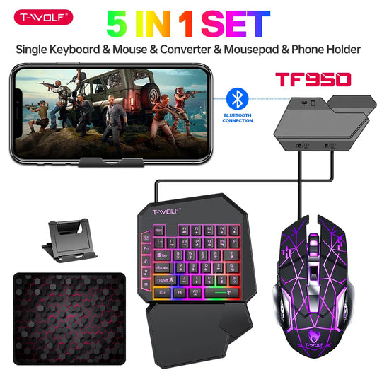 Kit Mobilador Gamer Kit Gaming Teclado Ratón Juegos Móviles Convertidor 5 en 1 Combo Kit Teclado de Una Mano Convertidor Controlador para Juegos Móviles TF900 Accesorios Gamer