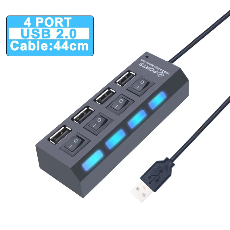 USB Hub 3,0 Hub USB 3 USB 2,0 Multi USB divisor adaptador de corriente 4/7 puertos expansor múltiple 2,0 con interruptor para accesorios de PC