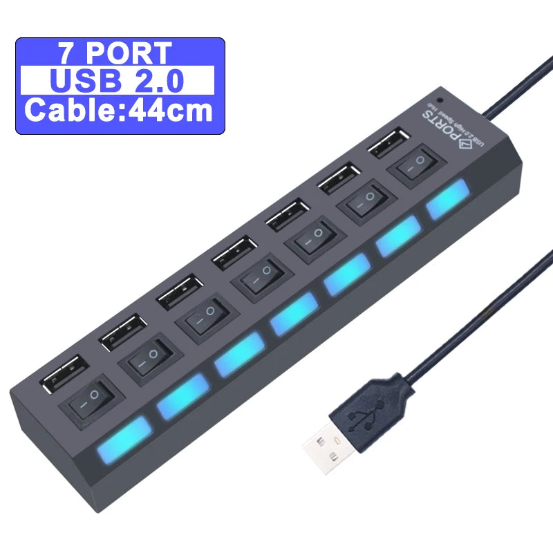 USB Hub 3,0 Hub USB 3 USB 2,0 Multi USB divisor adaptador de corriente 4/7 puertos expansor múltiple 2,0 con interruptor para accesorios de PC