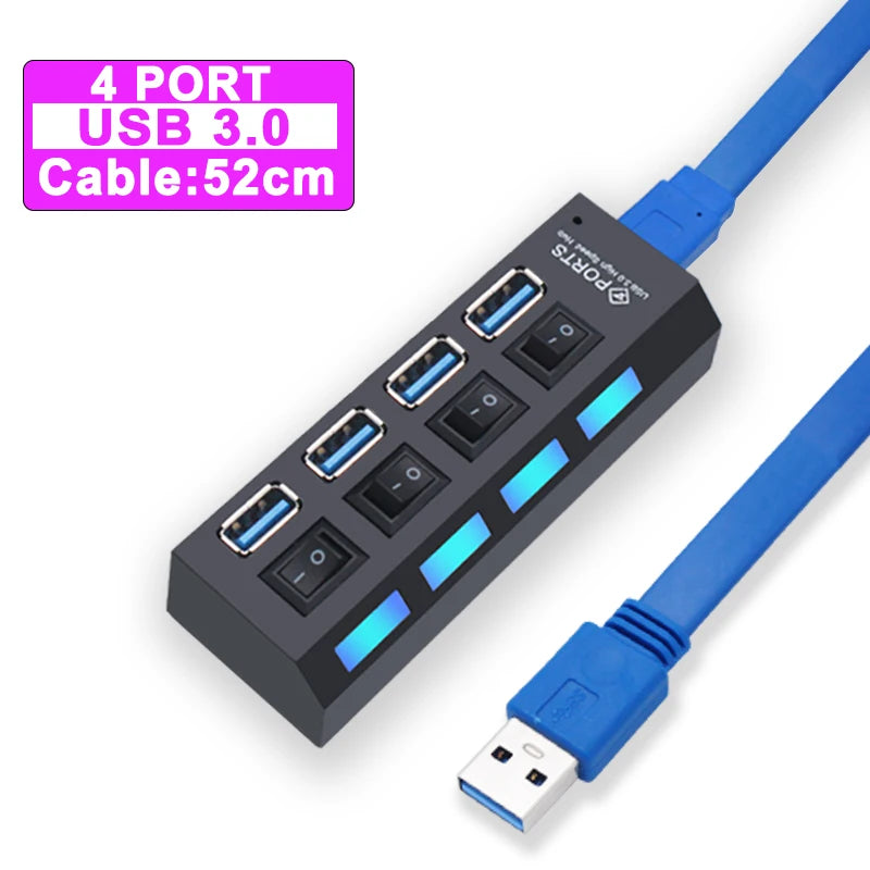 USB Hub 3,0 Hub USB 3 USB 2,0 Multi USB divisor adaptador de corriente 4/7 puertos expansor múltiple 2,0 con interruptor para accesorios de PC