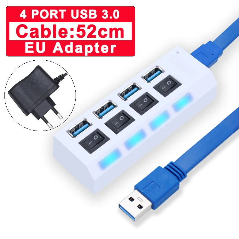 USB Hub 3,0 Hub USB 3 USB 2,0 Multi USB divisor adaptador de corriente 4/7 puertos expansor múltiple 2,0 con interruptor para accesorios de PC