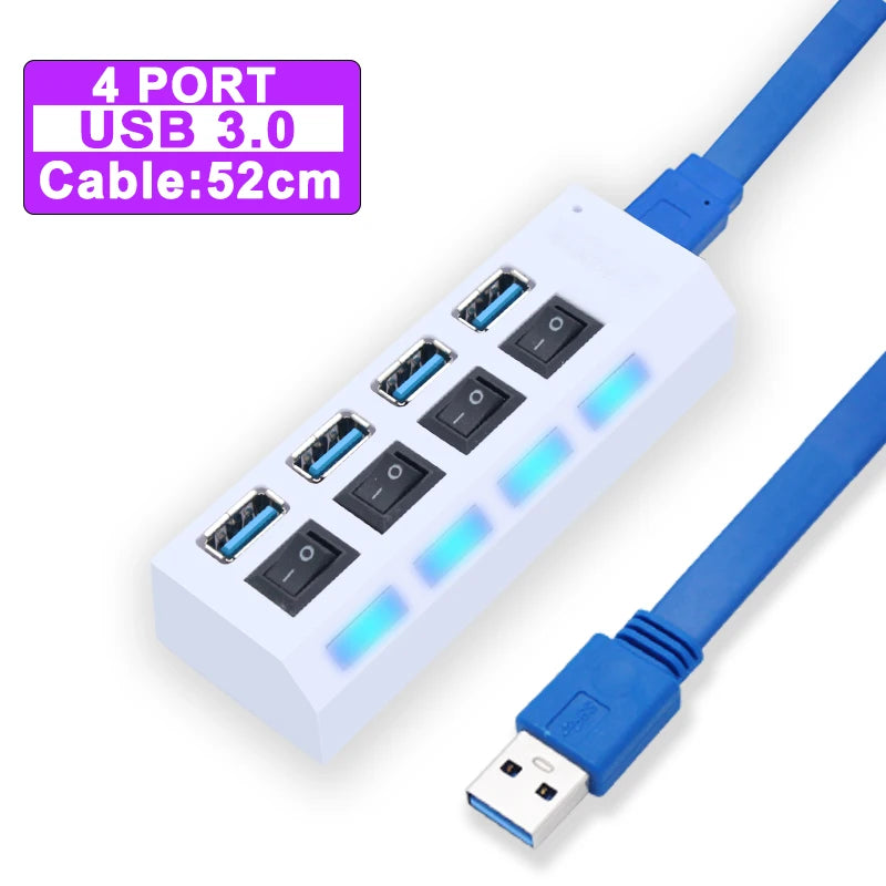 USB Hub 3,0 Hub USB 3 USB 2,0 Multi USB divisor adaptador de corriente 4/7 puertos expansor múltiple 2,0 con interruptor para accesorios de PC