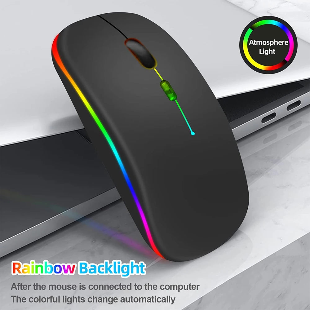 Ratón inalámbrico LED, recargable por USB, compatible con Bluetooth, RGB, silencioso, ergonómico, con retroiluminación, para ordenador portátil, PC y ipad