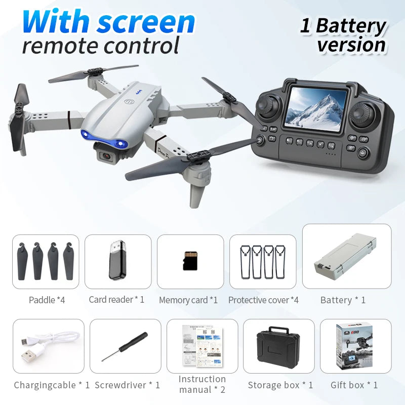 Dron E99 PRO con Pantalla de Control, Dron Aéreo de Alta Definición con Cámara Dual, Aeronave de Control Remoto, Quadcopter Plegable, Regalo para Niños