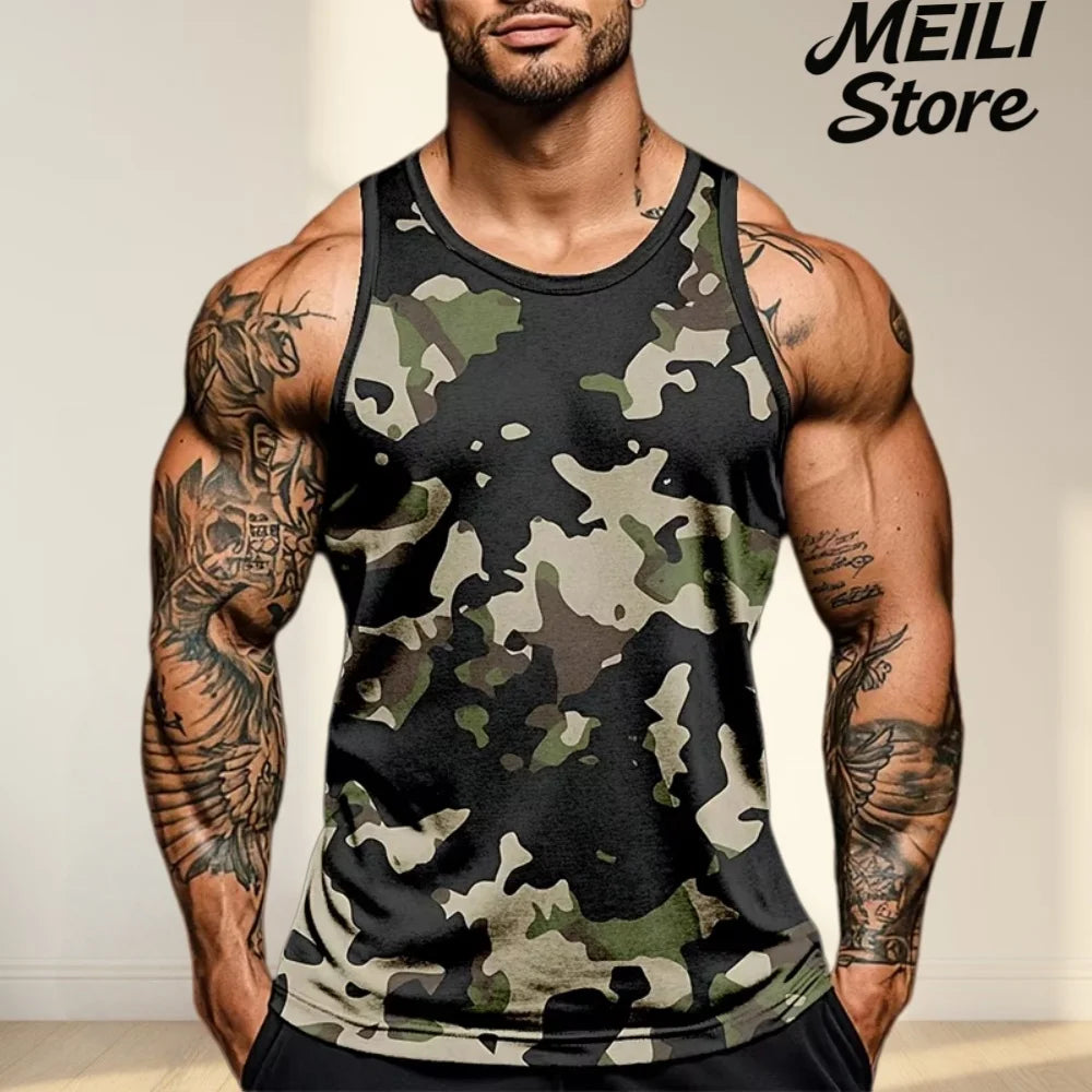 Camiseta sin mangas con estampado de camuflaje para hombre, chaleco deportivo con estampado 3D, ropa informal para gimnasio, secado rápido, novedad de verano