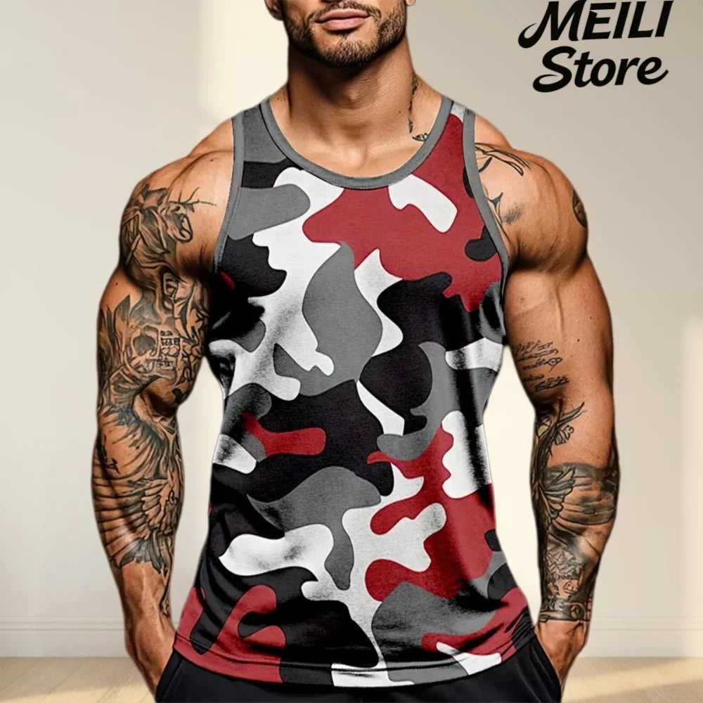 Camiseta sin mangas con estampado de camuflaje para hombre, chaleco deportivo con estampado 3D, ropa informal para gimnasio, secado rápido, novedad de verano