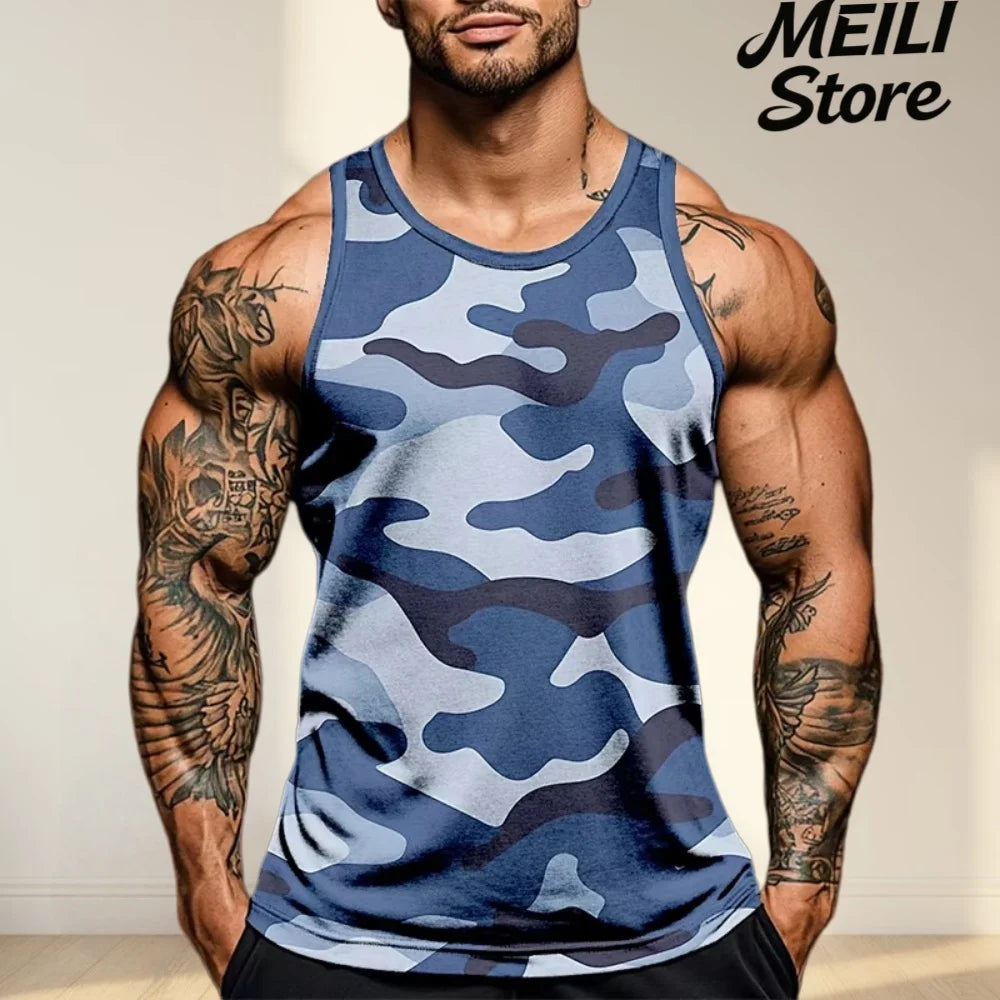 Camiseta sin mangas con estampado de camuflaje para hombre, chaleco deportivo con estampado 3D, ropa informal para gimnasio, secado rápido, novedad de verano