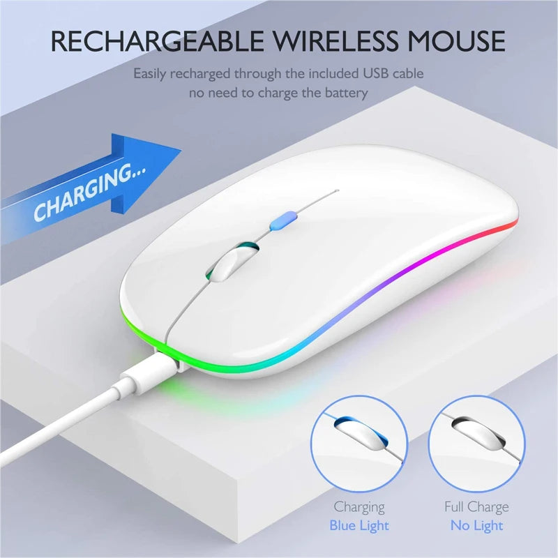 Ratón inalámbrico LED, recargable por USB, compatible con Bluetooth, RGB, silencioso, ergonómico, con retroiluminación, para ordenador portátil, PC y ipad