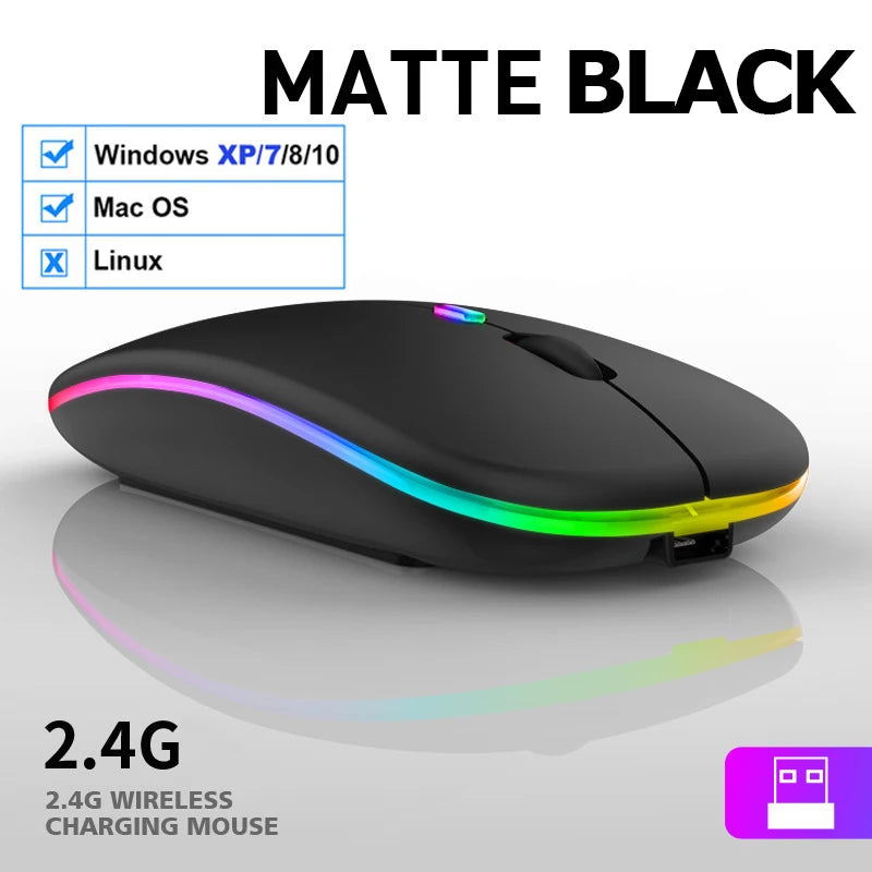Ratón inalámbrico LED, recargable por USB, compatible con Bluetooth, RGB, silencioso, ergonómico, con retroiluminación, para ordenador portátil, PC y ipad