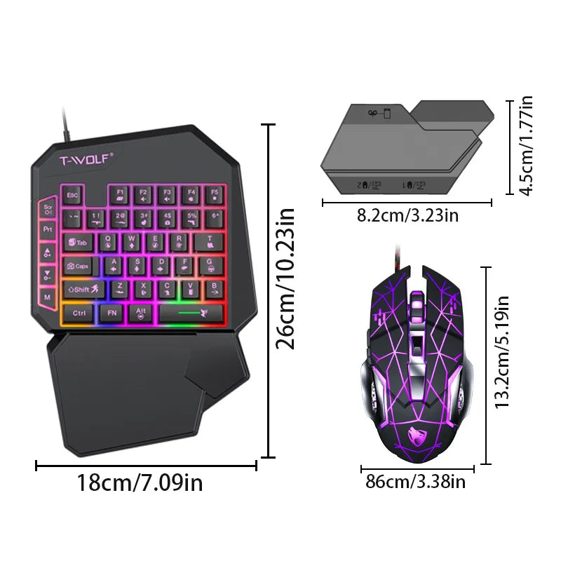 Kit Mobilador Gamer Kit Gaming Teclado Ratón Juegos Móviles Convertidor 5 en 1 Combo Kit Teclado de Una Mano Convertidor Controlador para Juegos Móviles TF900 Accesorios Gamer