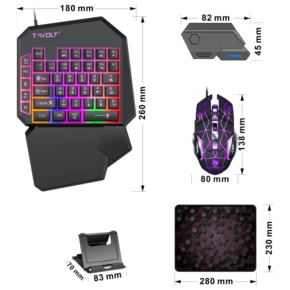 Kit Mobilador Gamer Kit Gaming Teclado Ratón Juegos Móviles Convertidor 5 en 1 Combo Kit Teclado de Una Mano Convertidor Controlador para Juegos Móviles TF900 Accesorios Gamer