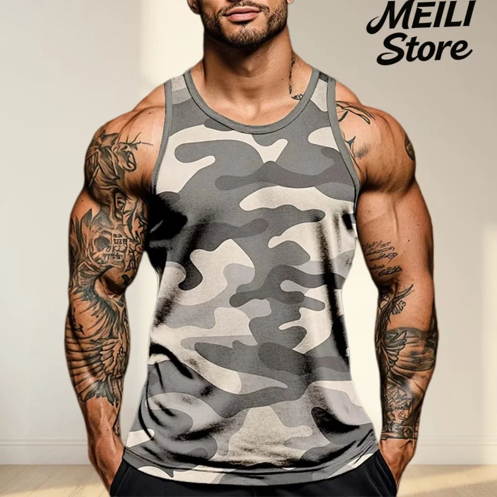 Camiseta sin mangas con estampado de camuflaje para hombre, chaleco deportivo con estampado 3D, ropa informal para gimnasio, secado rápido, novedad de verano