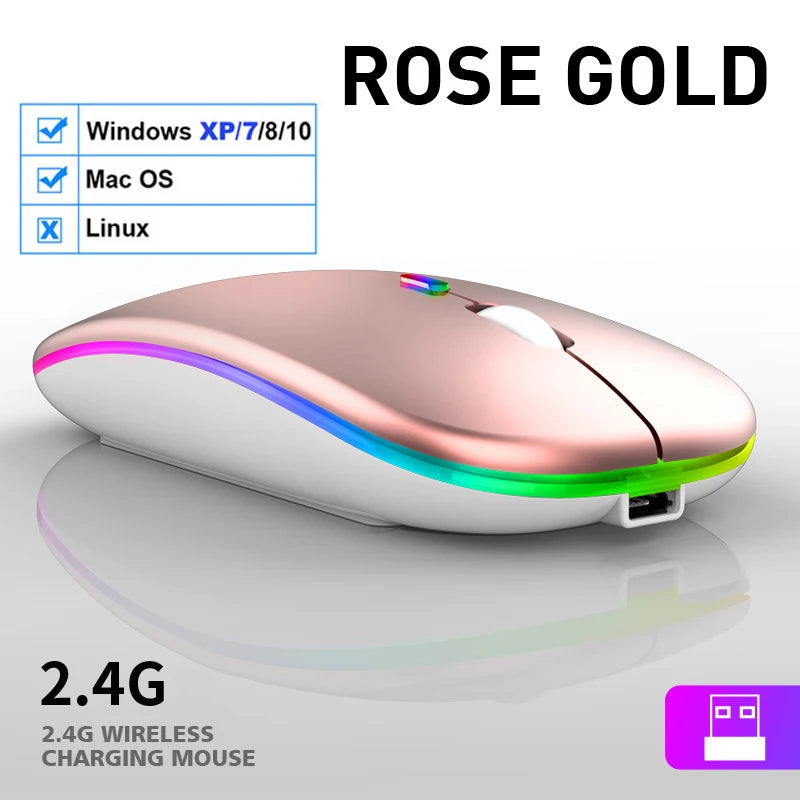 Ratón inalámbrico LED, recargable por USB, compatible con Bluetooth, RGB, silencioso, ergonómico, con retroiluminación, para ordenador portátil, PC y ipad