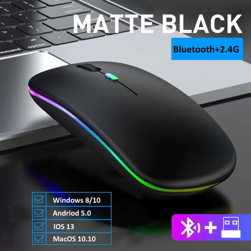 Ratón inalámbrico LED, recargable por USB, compatible con Bluetooth, RGB, silencioso, ergonómico, con retroiluminación, para ordenador portátil, PC y ipad