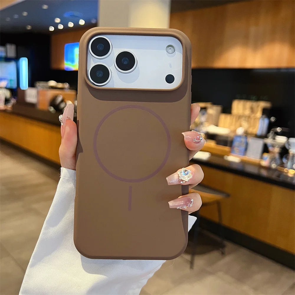 Funda de teléfono de silicona líquida suave mate para iPhone 15 16 17 Pro Max Air para Magsafe cubierta de carga inalámbrica para Apple 14 13 12