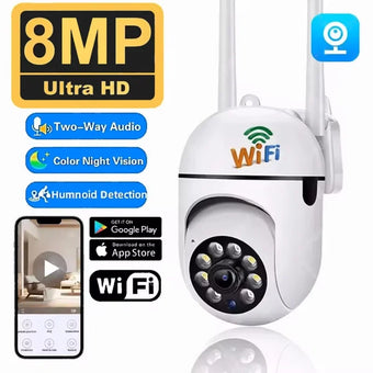 Cámara de seguridad WiFi de 8MP, vigilancia del hogar de 2,4G con visión nocturna PTZ IR, detección de movimiento, monitoreo infantil, 2 antenas