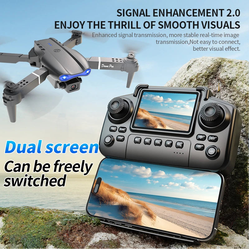 Dron E99 PRO con Pantalla de Control, Dron Aéreo de Alta Definición con Cámara Dual, Aeronave de Control Remoto, Quadcopter Plegable, Regalo para Niños