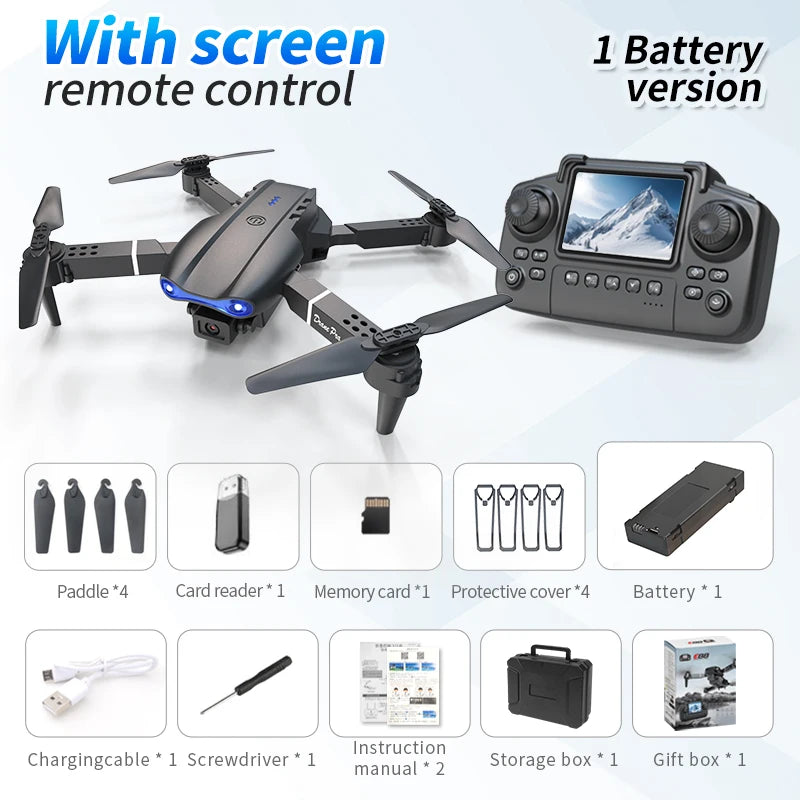 Dron E99 PRO con Pantalla de Control, Dron Aéreo de Alta Definición con Cámara Dual, Aeronave de Control Remoto, Quadcopter Plegable, Regalo para Niños
