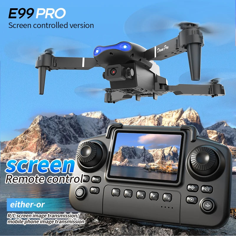 Dron E99 PRO con Pantalla de Control, Dron Aéreo de Alta Definición con Cámara Dual, Aeronave de Control Remoto, Quadcopter Plegable, Regalo para Niños