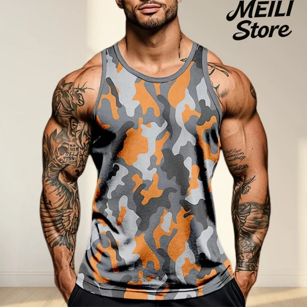 Camiseta sin mangas con estampado de camuflaje para hombre, chaleco deportivo con estampado 3D, ropa informal para gimnasio, secado rápido, novedad de verano