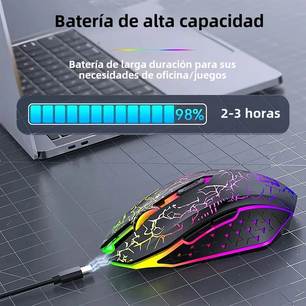 Ratón inalámbrico Bluetooth 5,2 RGB 2,4G, ratón para juegos de modo Dual, ratón silencioso de 6 botones para MacBook, tableta, ordenadores portátiles