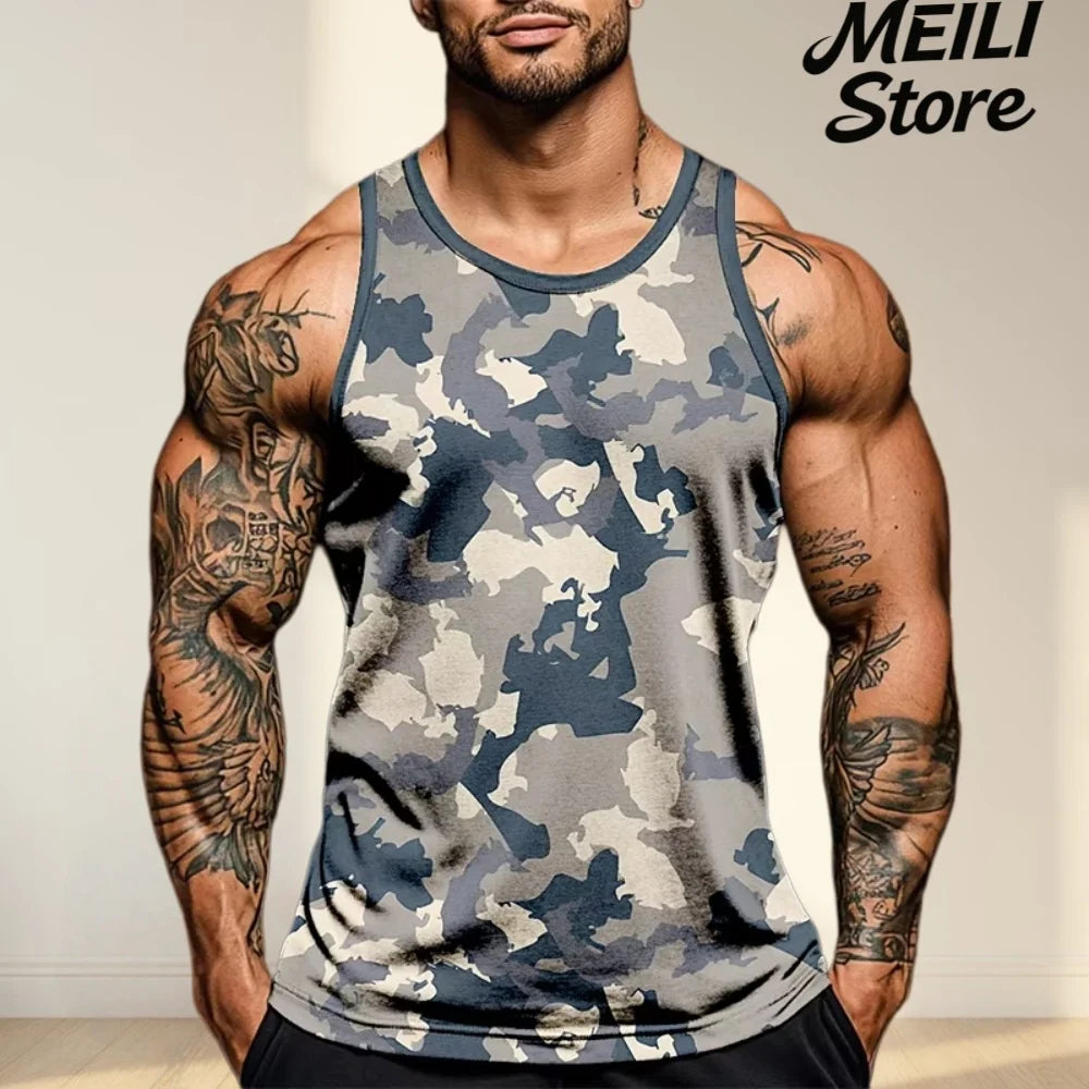 Camiseta sin mangas con estampado de camuflaje para hombre, chaleco deportivo con estampado 3D, ropa informal para gimnasio, secado rápido, novedad de verano