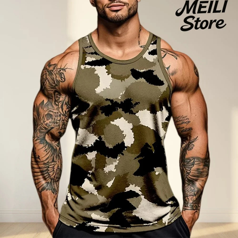 Camiseta sin mangas con estampado de camuflaje para hombre, chaleco deportivo con estampado 3D, ropa informal para gimnasio, secado rápido, novedad de verano