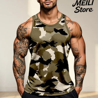 Camiseta sin mangas con estampado de camuflaje para hombre, chaleco deportivo con estampado 3D, ropa informal para gimnasio, secado rápido, novedad de verano