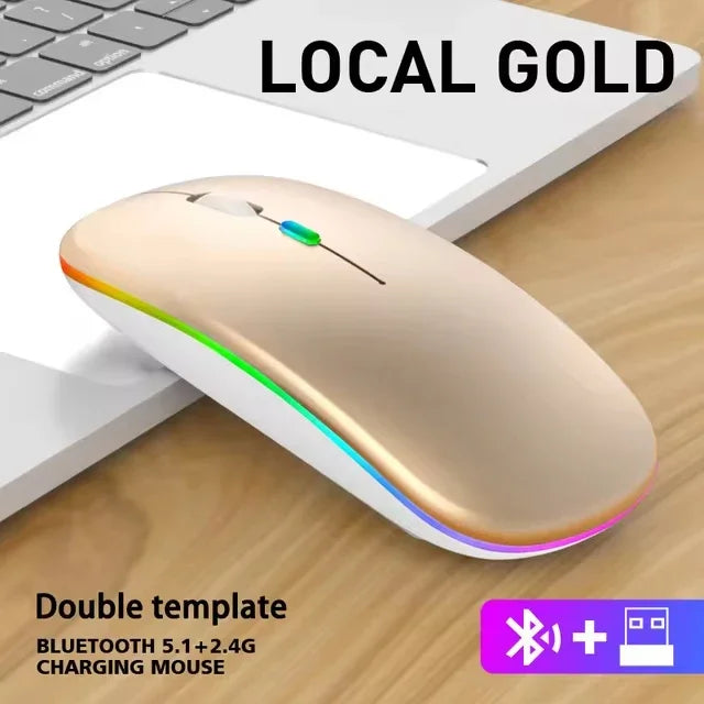 Ratón inalámbrico LED, recargable por USB, compatible con Bluetooth, RGB, silencioso, ergonómico, con retroiluminación, para ordenador portátil, PC y ipad