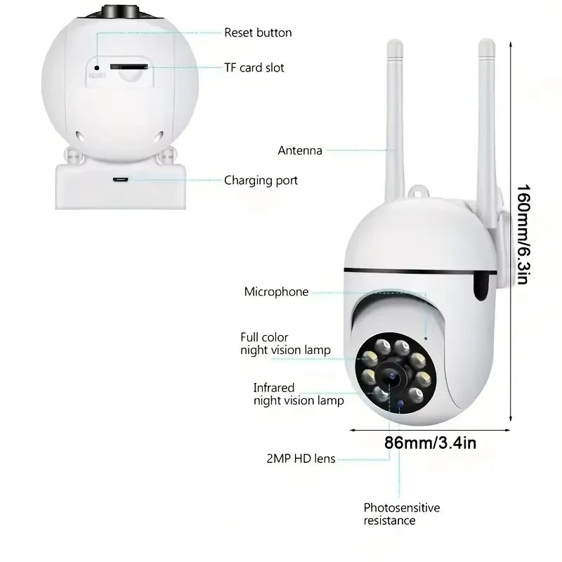 Cámara de seguridad WiFi de 8MP, vigilancia del hogar de 2,4G con visión nocturna PTZ IR, detección de movimiento, monitoreo infantil, 2 antenas