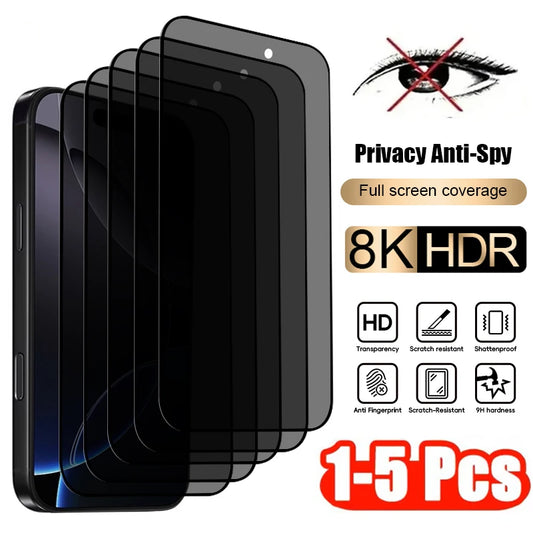 1-5 Piezas de Cristal Templado Antiespía para iPhone 17 Pro Max 15 13 14 11 16, Protector de Pantalla de Privacidad de Cobertura Total para X XS Max XR 8 7
