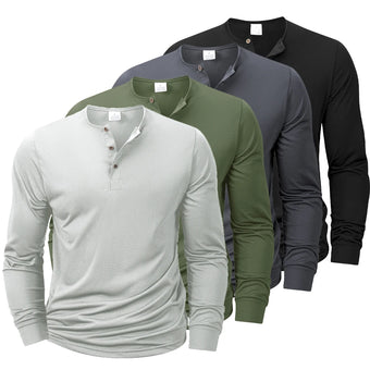 Nuevas camisetas Henley para hombre, camisetas básicas informales de manga larga con cuello de banda, Jersey suave y cómodo, camisetas para hombre